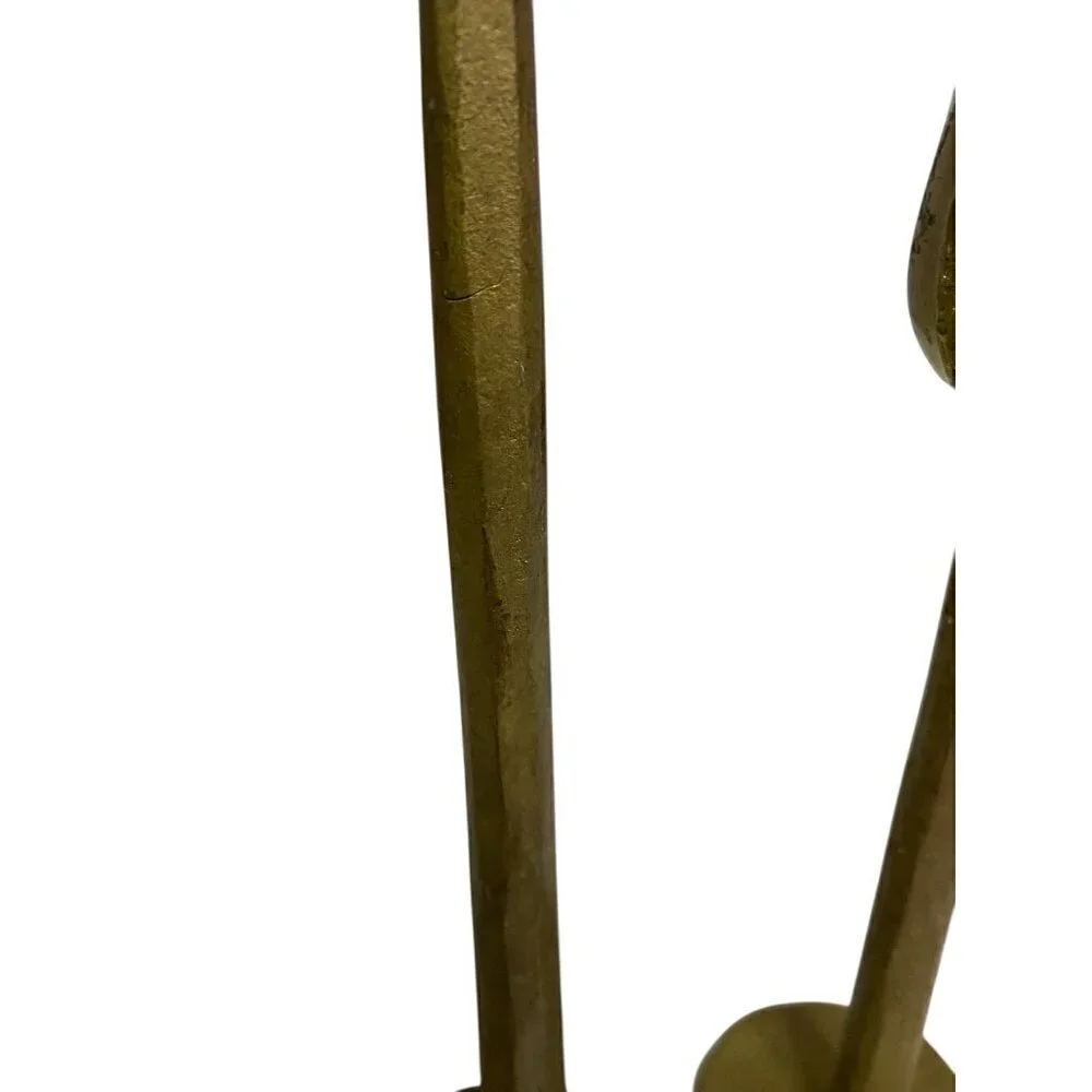 Pair Forged &Molded Iron Taper Candle Holders Gold Tone Brutalist Style 12